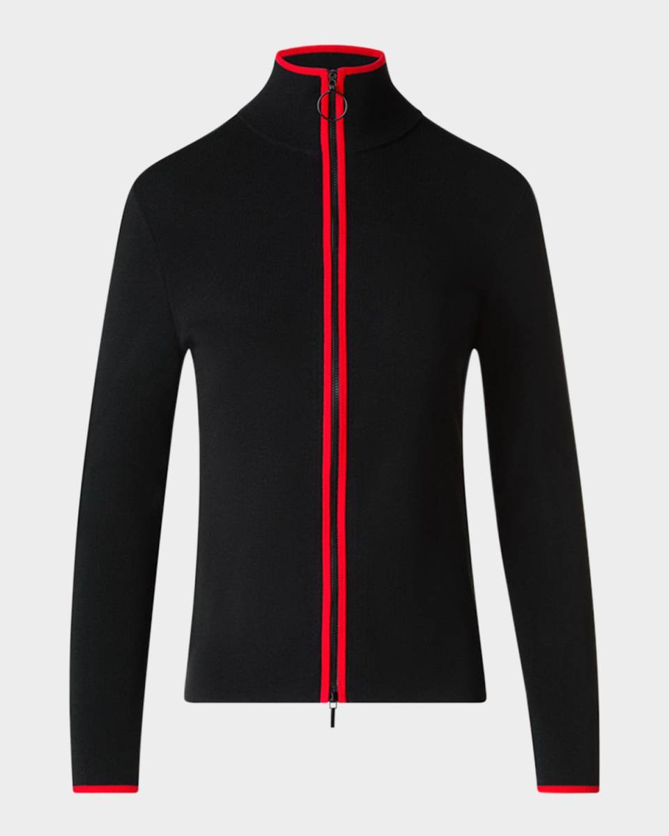 Contrast Piping Zip Cardigan